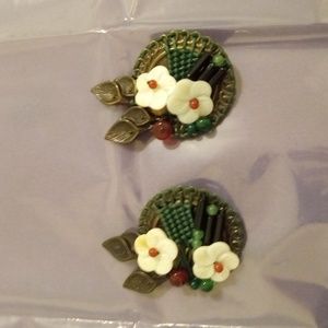 HAIR PINS PIN FLOWER WHITE BRONZED SET